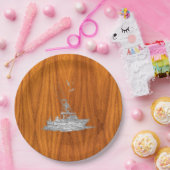 Chrome als Vissende boot op teak Wood Papieren Bordje (Feest)