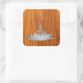 Chrome als Vissende boot op teak Wood Vierkante Sticker (Tas)