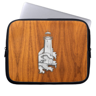 Chrome als vuurtoren op teakhout laptop sleeve