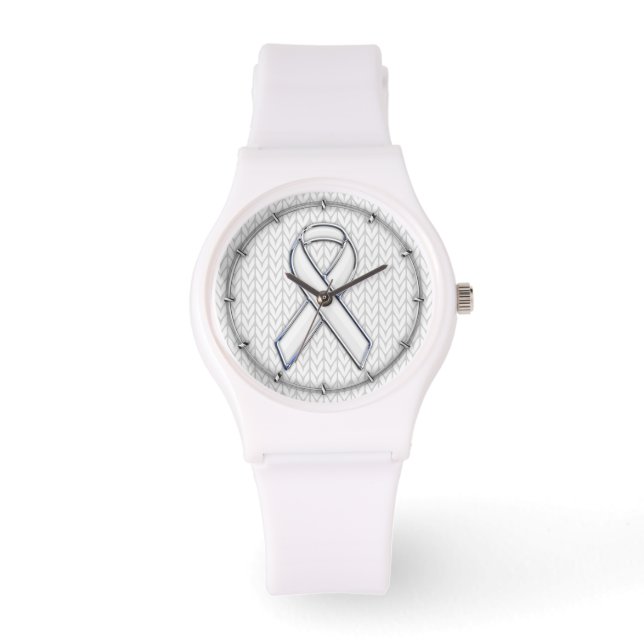 Chrome als White Knit Ribbon Awareness Print Horloge (Voorkant)