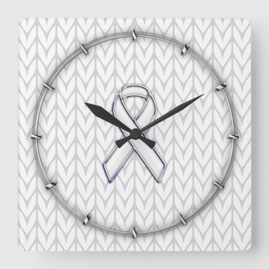 Chrome als White Knit Ribbon Awareness Print Vierkante Klok (Voorkant)