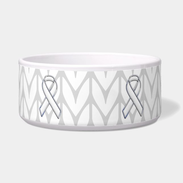 Chrome als White Knit Ribbon Awareness Print Voerbakje (Voorkant)