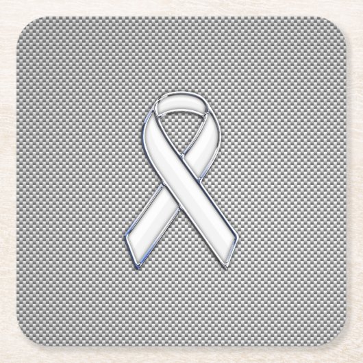 Chrome als White Ribbon Awareness Carbon Fibre Kartonnen Onderzetters (Voorkant)