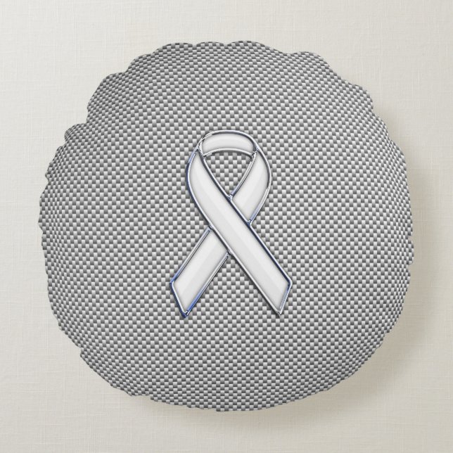 Chrome als White Ribbon Awareness Carbon Fibre Rond Kussen (Voorkant)