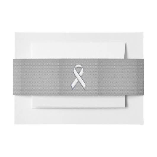 Chrome als White Ribbon Awareness Carbon Fibre Uitnodigingen Wikkel (Voorkant Voorbeeld)
