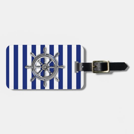 Chrome als wiel op Nautical Stripes Bagagelabel (Voorkant horizontaal)