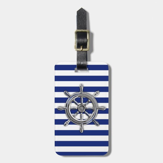 Chrome als wiel op Nautical Stripes Bagagelabel (Voorkant verticaal)