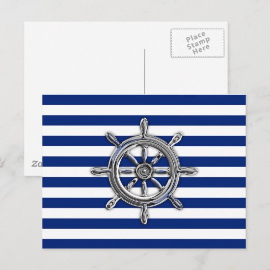 Chrome als wiel op Nautical Stripes Briefkaart (Voorkant / Achterkant)