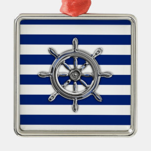 Chrome als wiel op Nautical Stripes Metalen Ornament