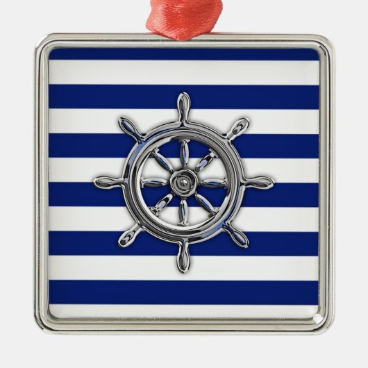 Chrome als wiel op Nautical Stripes Metalen Ornament (Voorkant)