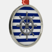 Chrome als wiel op Nautical Stripes Metalen Ornament (Rechts)