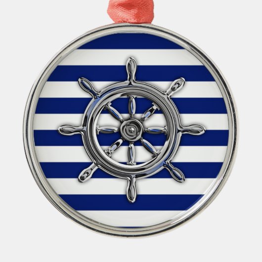 Chrome als wiel op Nautical Stripes Metalen Ornament (Voorkant)