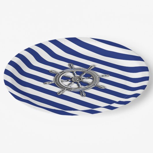 Chrome als wiel op Nautical Stripes Papieren Bordje (Gekanteld)