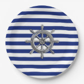 Chrome als wiel op Nautical Stripes Papieren Bordje (Voorkant)