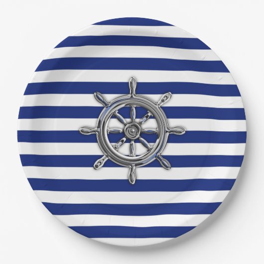 Chrome als wiel op Nautical Stripes Papieren Bordje (Voorkant)