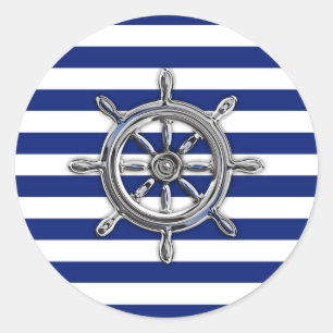 Chrome als wiel op Nautical Stripes Ronde Sticker