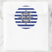 Chrome als wiel op Nautical Stripes Ronde Sticker (Tas)
