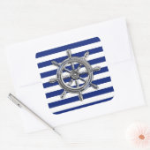 Chrome als wiel op Nautical Stripes Vierkante Sticker (Envelop)