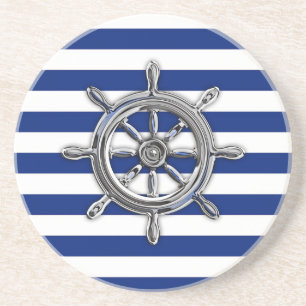 Chrome als wiel op Nautical Stripes Zandsteen Onderzetter