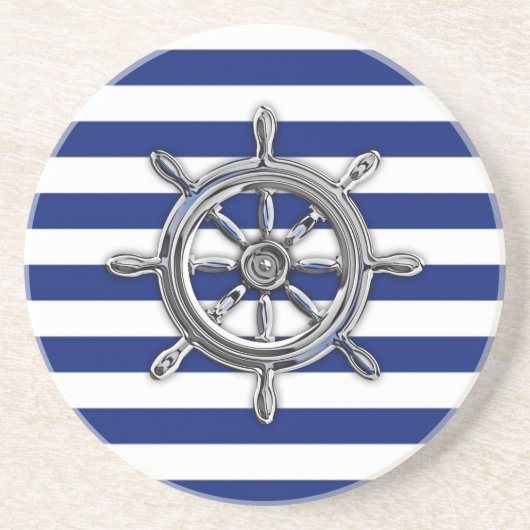 Chrome als wiel op Nautical Stripes Zandsteen Onderzetter (Voorkant)