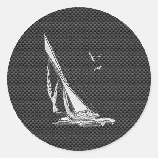 Chrome als zeilboot op koolstofvezel ronde sticker (Voorkant)