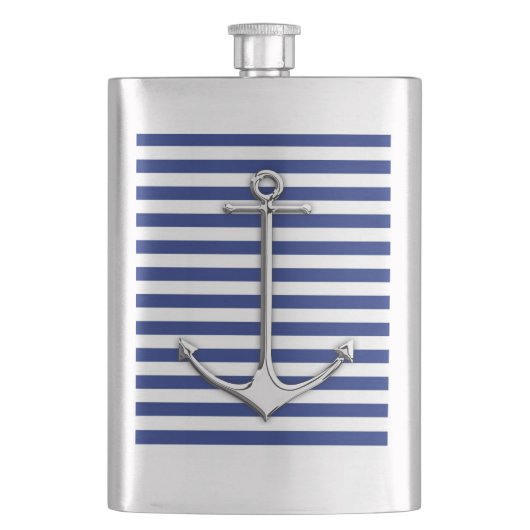 Chrome Anchor Nautical on Navy Stripes Print Heupfles (Voorkant)
