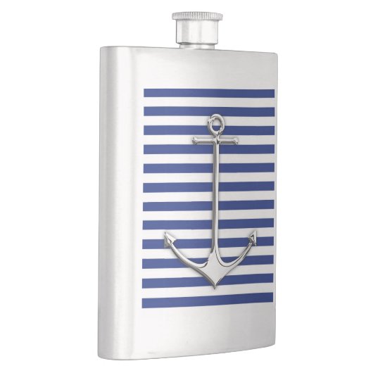 Chrome Anchor Nautical on Navy Stripes Print Heupfles (Rechts)