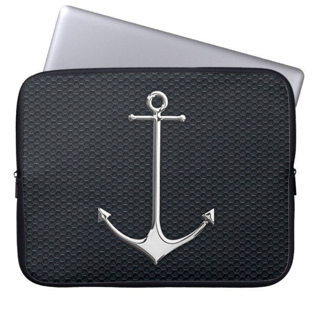 Chrome Anchor on Honeycombs Nautical Lifestyle Laptop Sleeve (Voorkant)