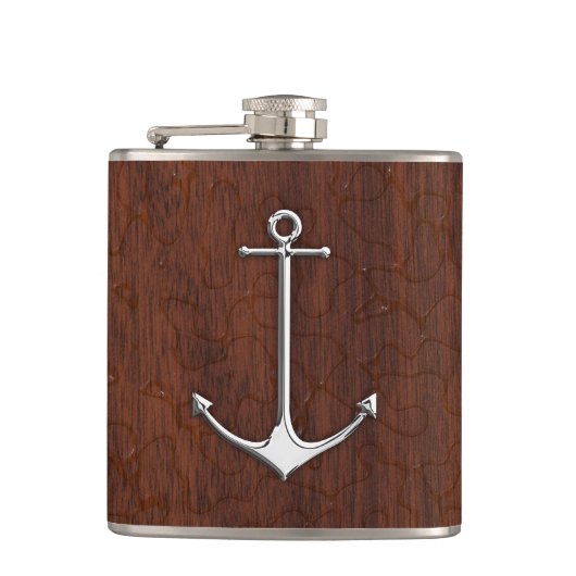 Chrome Anchor on Natte Mahogany Print Heupfles (Voorkant)
