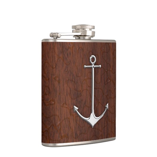 Chrome Anchor on Natte Mahogany Print Heupfles (Rechts)