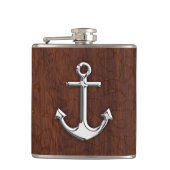 Chrome Anchor on Natte Mahogany Print Heupfles (Voorkant)