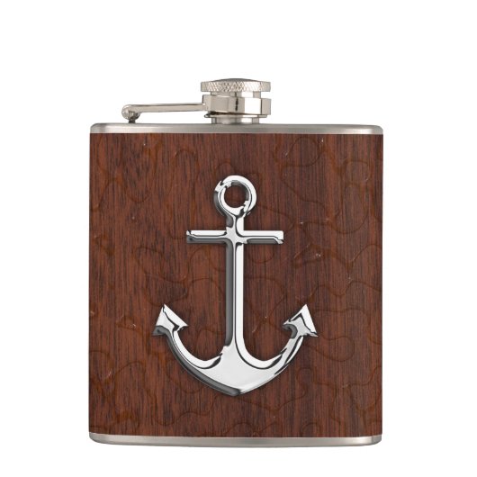 Chrome Anchor on Natte Mahogany Print Heupfles (Voorkant)