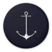 Chrome Anchor on Nautical Navy Carbon Print Keramische Knop (Voorkant)