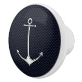 Chrome Anchor on Nautical Navy Carbon Print Keramische Knop (Rechts)