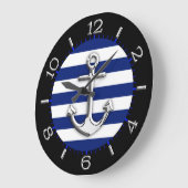Chrome Anchor on Navy Blue Stripes Dial Grote Klok (Hoek)