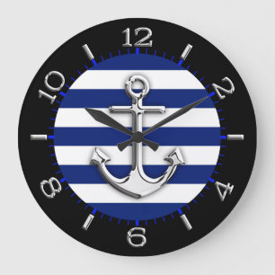 Chrome Anchor on Navy Blue Stripes Dial Grote Klok