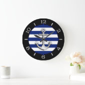 Chrome Anchor on Navy Blue Stripes Dial Grote Klok (Huis)