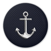 Chrome Anchor on Navy Carbon Print Keramische Knop (Voorkant)