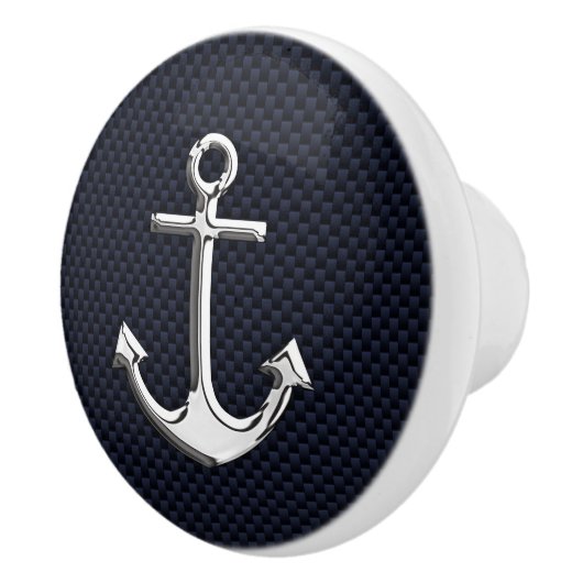 Chrome Anchor on Navy Carbon Print Keramische Knop (Rechts)
