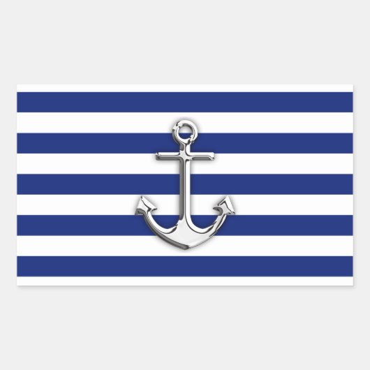 Chrome Anchor op marinestapes Rechthoekige Sticker (Voorkant)