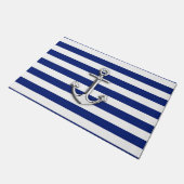 Chrome Anchor op Nautical Navy Blue Stripes Print Deurmat (Schuin)