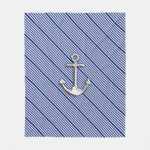 Chrome Anchor op Nautical Navy Blue Stripes Print Fleece Deken