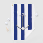Chrome Anchor op Nautical Navy Blue Stripes Print Golfhanddoek (Insitu)