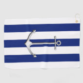 Chrome Anchor op Nautical Navy Blue Stripes Print Golfhanddoek (Horizontaal)