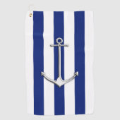 Chrome Anchor op Nautical Navy Blue Stripes Print Golfhanddoek (Voorkant)