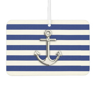 Chrome Anchor op Nautical Navy Blue Stripes Print Luchtverfrisser