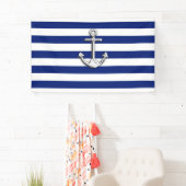 Chrome Anchor op Nautical Navy Blue Stripes Print Spandoek (Insitu)