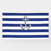 Chrome Anchor op Nautical Navy Blue Stripes Print Spandoek (Horizontaal)