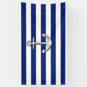 Chrome Anchor op Nautical Navy Blue Stripes Print Spandoek (Verticaal)