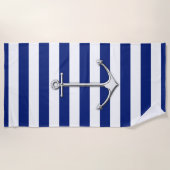 Chrome Anchor op Nautical Navy Blue Stripes Print Strandlaken (Voorkant)